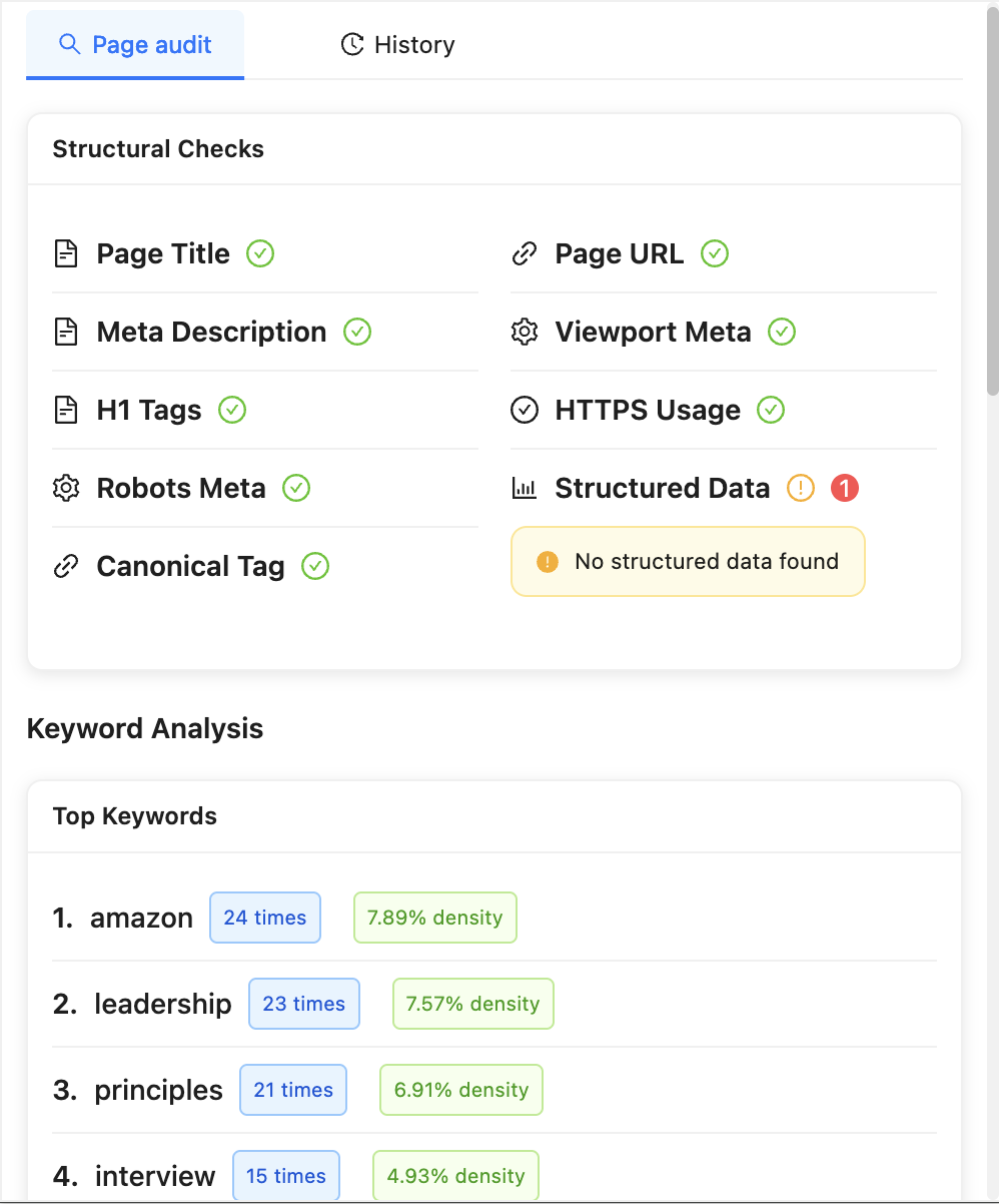 SEO Site Audit Extension UI